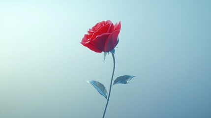 Fototapeta premium Close-up of a single red rose in full bloom, delicate petals against a soft-focus background