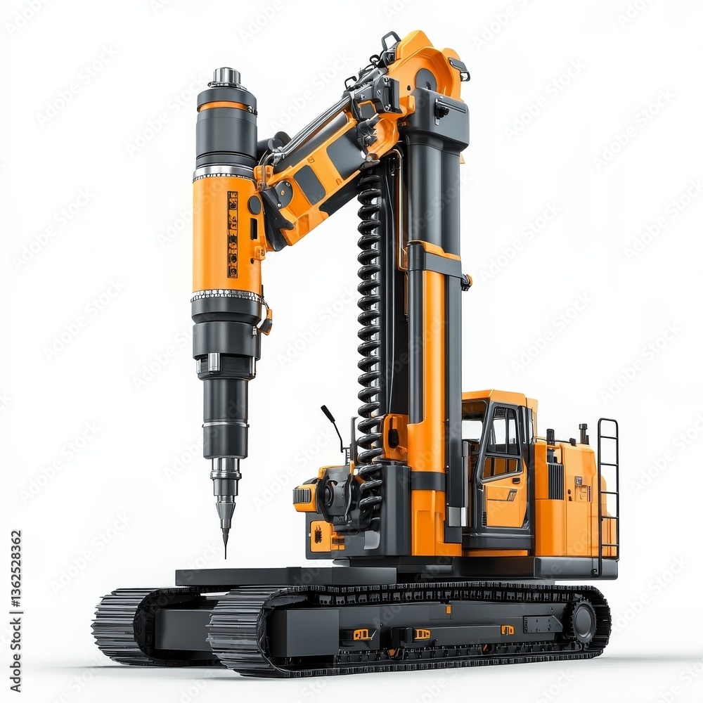 Poster drilling rig close-up: a detailed view of heavy construction equipment with an orange and black colo