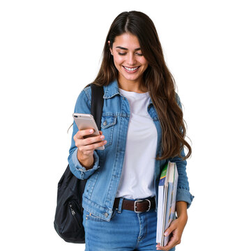 Happy Student Using Smartphone Background Transparent

