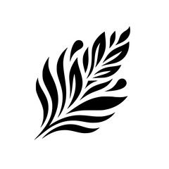 Elegant Black & White Botanical Illustration Featuring a Stylized Leaf Design on a Minimalist White Background.