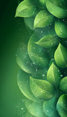 Obraz premium Fresh green leaves with water droplets over a blurred green background