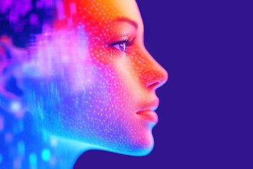 Obraz premium Futuristic portrait of a digital woman amidst vibrant colors