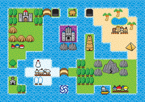 Fototapeta RPG風ドット絵　フィールドマップ