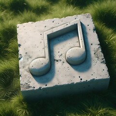 Une symbole musicale et note de musique en roche et béton dans la nture sur l'herbe