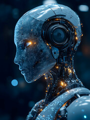 Fototapeta premium Futuristic humanoid robot with intricate mechanical details and a sleek, modern design