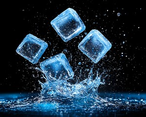 Ice Cubes Splashing Water