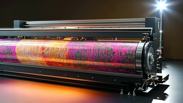 A sleek DTF printing machine applying multiple layers of bold, saturated colors on a textile, capturing the innovative fusion of technology and design.