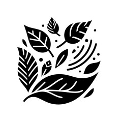 Abstract Black and White Composition: Elegant Arrangement of Stylized Leaves and Organic Forms, Set Against a Clean White Background.