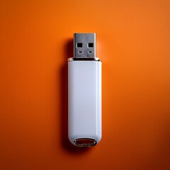 Unbranded White USB Stick with Realistic Plastic on Neon Orange Surface