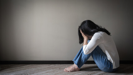 Panic attack woman, stressful depressed emotional person with anxiety disorder mental health...