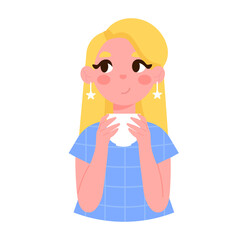 Avatar character cute girl with cup of tea coffee 