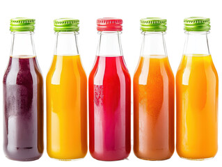 Isolated selection of colorful juice bottles