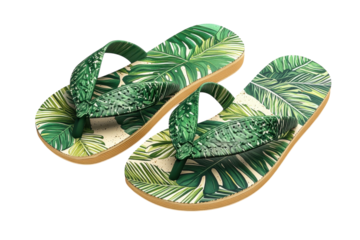Escape to paradise with these vibrant tropical leaf flip-flops, boasting a natural beige sole and a refreshing green leaf design.