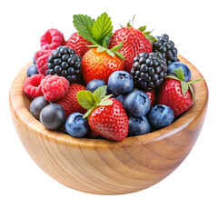Obraz premium Wooden bowl with berries isolated on transparent background 