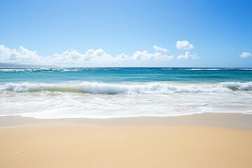 Fototapeta premium Sunny Beach with Gentle Waves and Clear Blue Sky