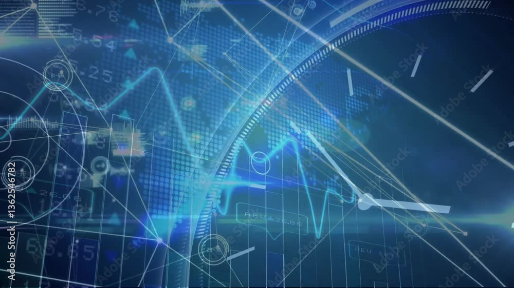Poster animation of abstract geometric patterns and graphs for digital network visualization