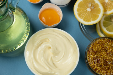 Freshly Made Mayonnaise with Ingredients Eggs and Oil
