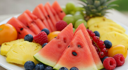 Colorful Platter Of Fresh Sliced Fruits