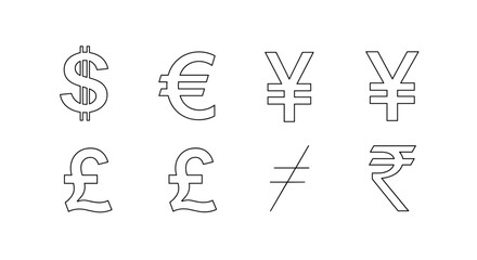 Collection of currency symbols. white background                          