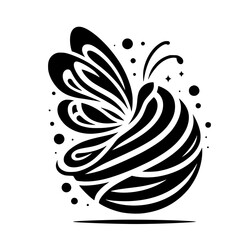 Abstract Black and White Butterfly Illustration: Dynamic Forms, Fluid Lines, Dotted Accents on a Clean White Background.