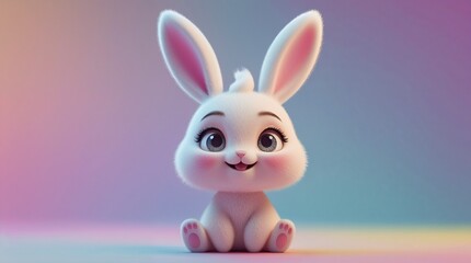 Fototapeta premium white rabbit with pink ribbon