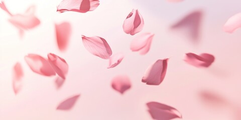 Softly illuminated cherry blossom petals falling against a gentle background