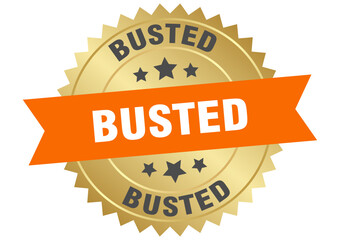 busted. busted round orange and gold label isolated on transparent background