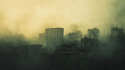 Fototapeta premium Smog-shrouded city, apocalyptic scene, environmental disaster
