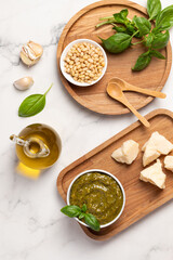 homemade pesto sauce, basil, olive oil, parmesan