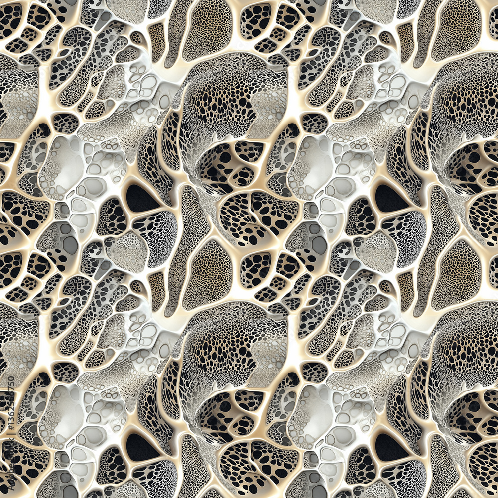 Poster Abstract seamless organic pattern with cellular structures in black and beige