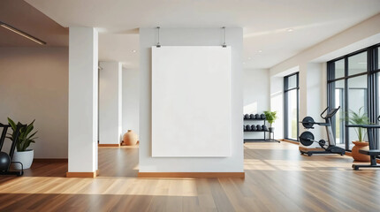 White mock up poster in modern gym 
