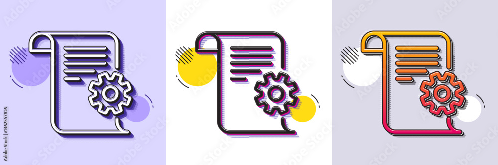 Poster technical documentation line icon. halftone dotted pattern. gradient icon with grain shadow. instruc