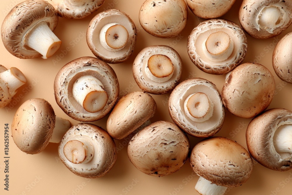 Poster mushrooms laid out on a surface showcasing their unique textures and shapes in a natural arrangement