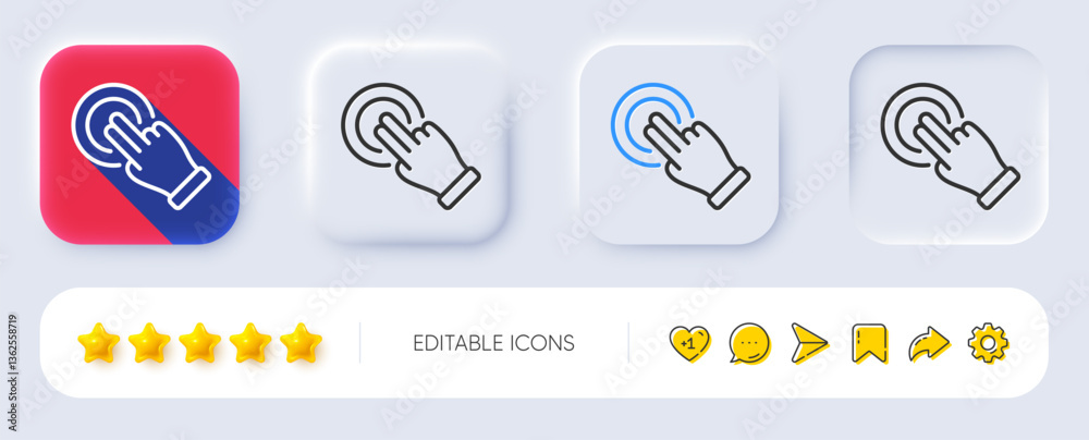 Poster touchscreen gesture line icon. neumorphic, flat shadow, 3d buttons. click hand sign. push action sym