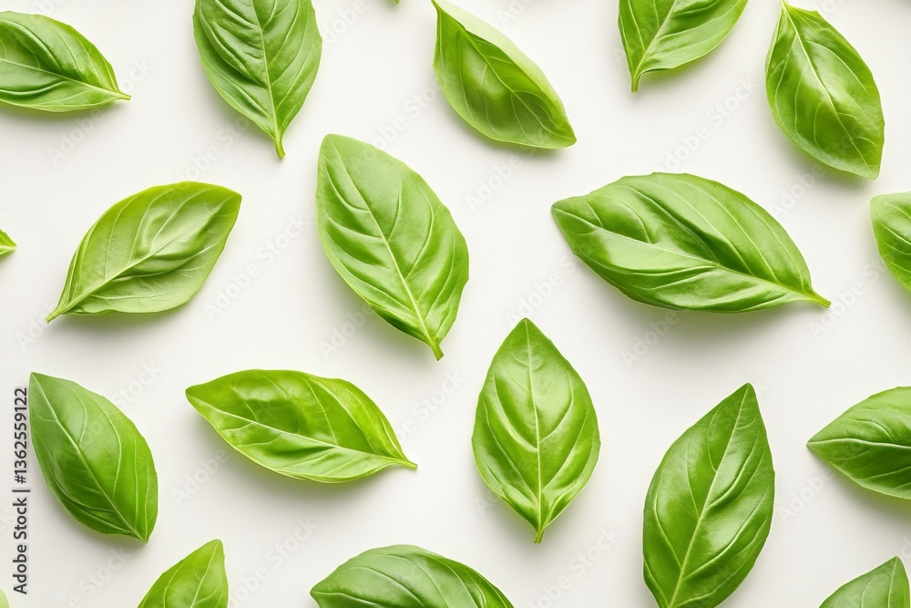 Aufkleber fresh basil leaves arranged on a light surface for culinary use in cooking and garnishing various di