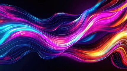 Colorful Abstract Flowing Waves with Vibrant Light Effects in Dark Background
