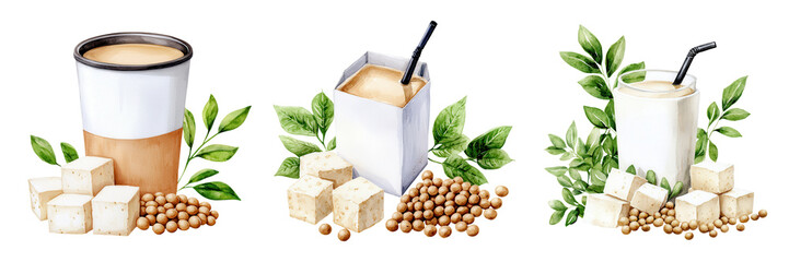 Fresh Ingredients of Tofu with Soy Milk in Artistic Arrangement
