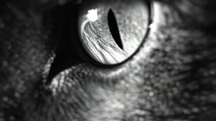 Intense close-up of a domestic cat's eye and face, showcasing its beautiful feline features