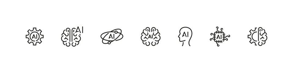 Artificial intelligence icons. AI and machine learning symbols