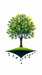 Green tree on a small hill with shadow and leaves