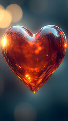 Glistening red heart with inner light on a bokeh background, romantic