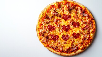 Close-up of heart-shaped cheese on pizza crust