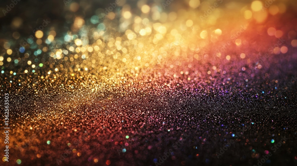 Wall mural softly illuminated rainbow particles, twinkling in a vast dark space with depth effect.