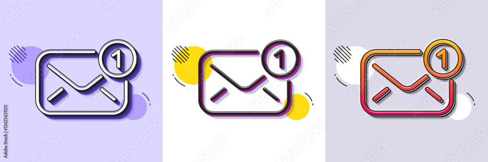 Poster new message line icon. halftone dotted pattern. gradient icon with grain shadow. mail envelope sign.