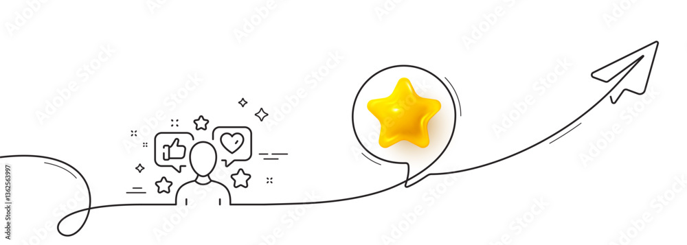 Poster influence line icon. continuous line with share plane. social media blogger sign. influencer headsho