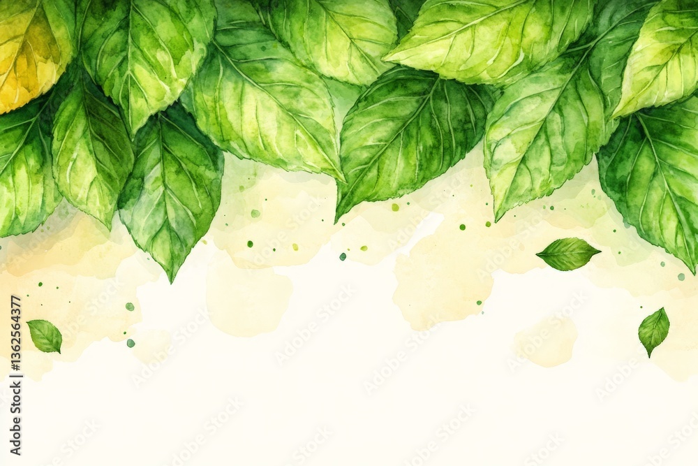 Aufkleber leafy greenery with a soft watercolor background creates an organic atmosphere for artistic projects