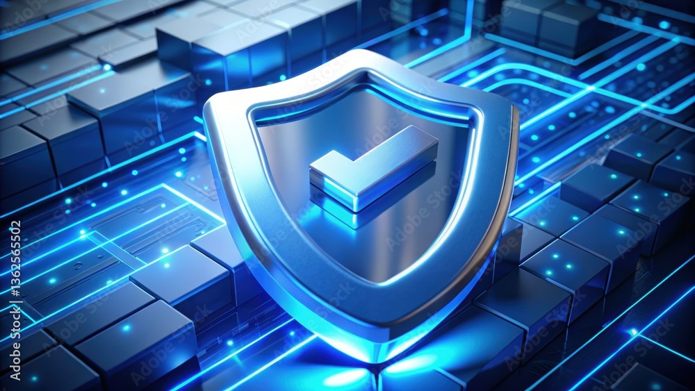 Aufkleber digital shield: cyber security concept with a metallic shield and check mark, embedded within a tech