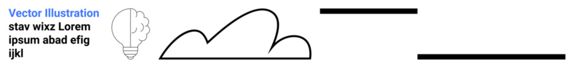 Light bulb, cloud outlines, and horizontal abstract lines forming a clean layout with editable text placeholder. Ideal for creativity, innovation, brainstorming, technology, imagination, minimalism