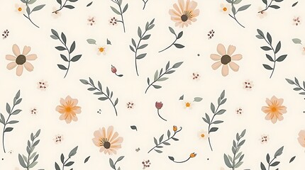 Obraz premium nature-inspired_seamless_pattern_with_elegant_flowers_soft_leaves_and_organic_shapes