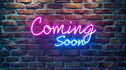 Futuristic Neon Sign "Coming Soon" in City Setting
